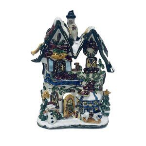 Christmas Dazzle Ceramics Tea Light House 24K Gold Accents 1980’s New